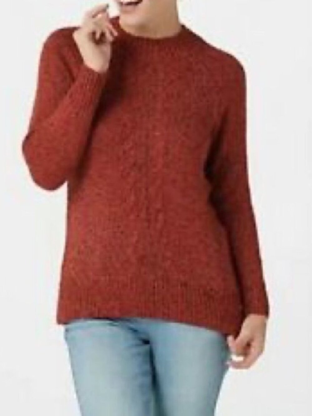 Denim & Co. Naturals Crew Neck Long Sleeve Hi-Low Hem Top